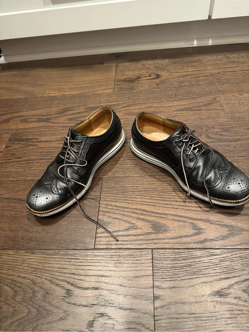 Cole Haan metallic Black Leather Derby Shoes with Contrast Laces 9 size men